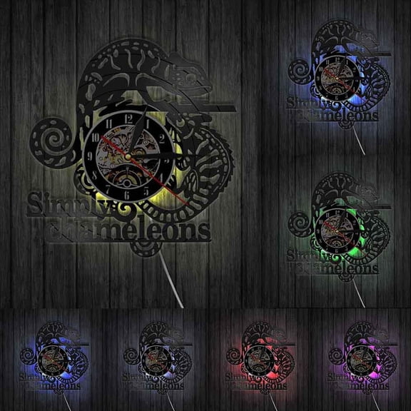 Simply Chameleons Wall Art Wall Decor Modern Wall Clock Reptile Gift Gecko Vinyl Record Clock Lizard Decorative AnimaL Clock