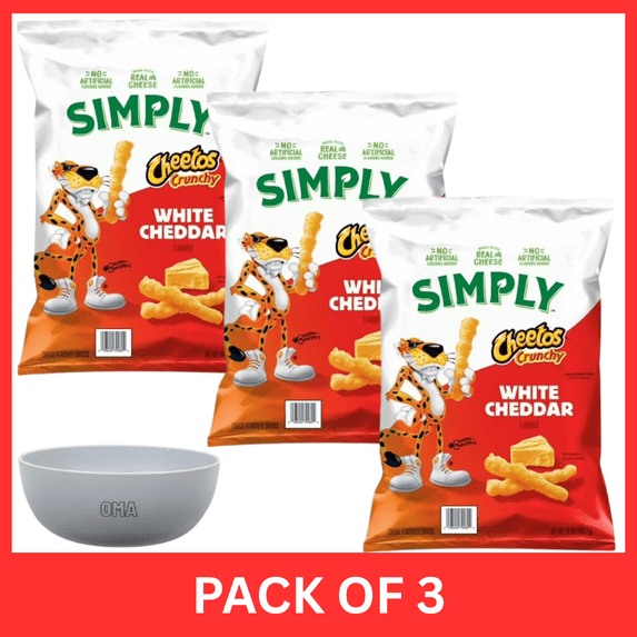 Simply Cheetos White Cheddar Cheese Snacks 15 oz (Pack of 3) with Free Serving Bowl by OMA