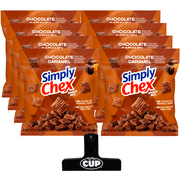 Simply Chex Snack Mix, Chocolate Caramel, 1.03 oz (Pack of 8) with By The Cup Bag Clip