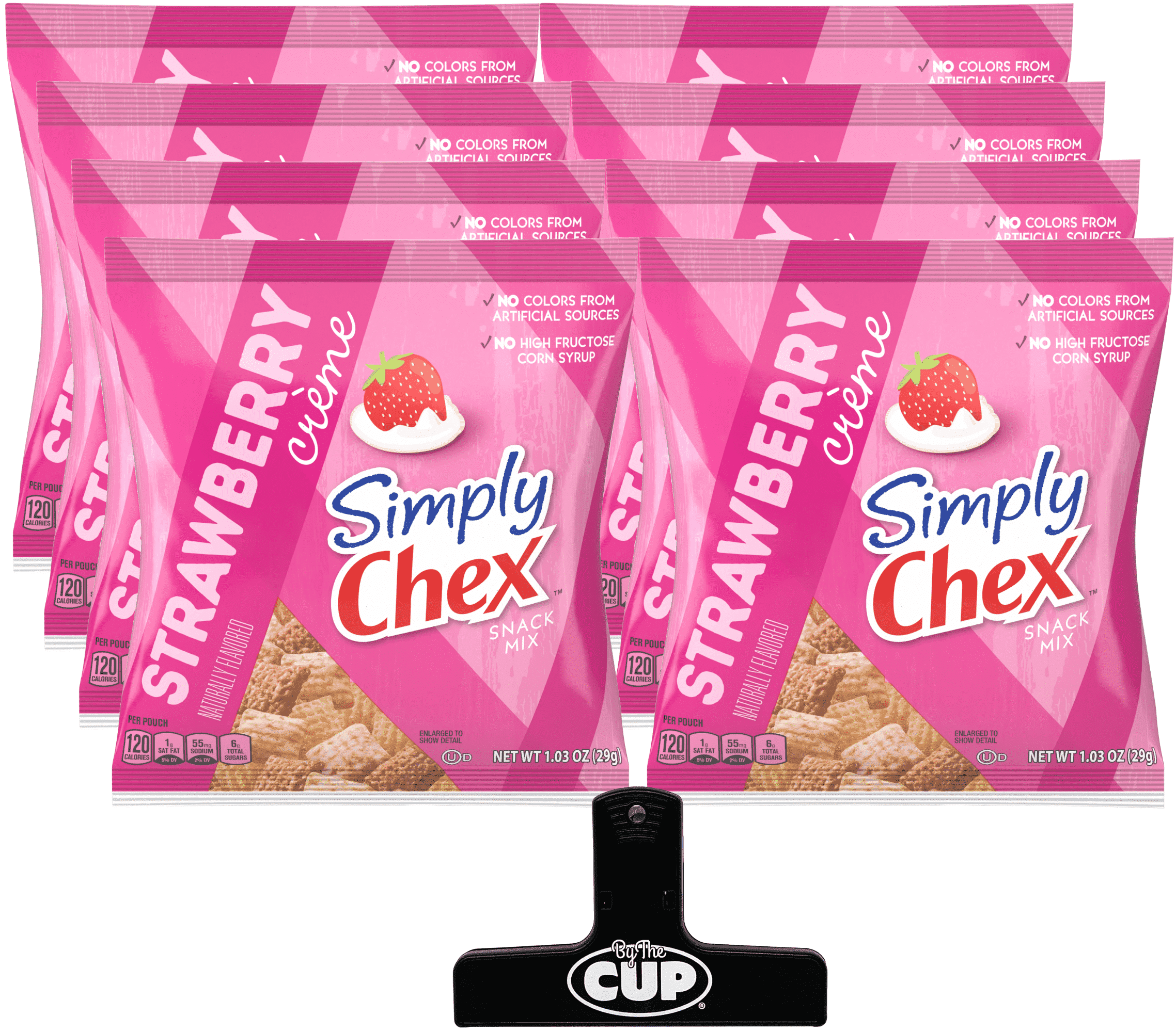 Simply Chex Snack Mix, Strawberry Creme, Contains Wheat, Milk and Soy , 1.03 oz, (Pack of 8) with Bag Clip