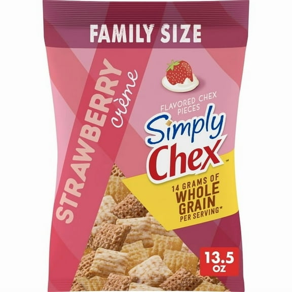 Simply Chex Strawberry Crme Flavored Chex Pieces, Snack Mix, Family Size, 13.5 oz(2 Packs)