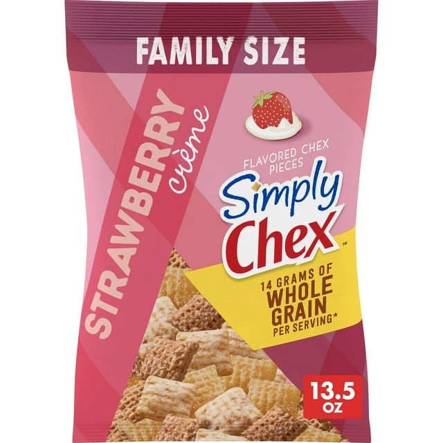 Simply Chex Strawberry Crme Flavored Chex Pieces, Snack Mix, Family Size, 13.5 oz