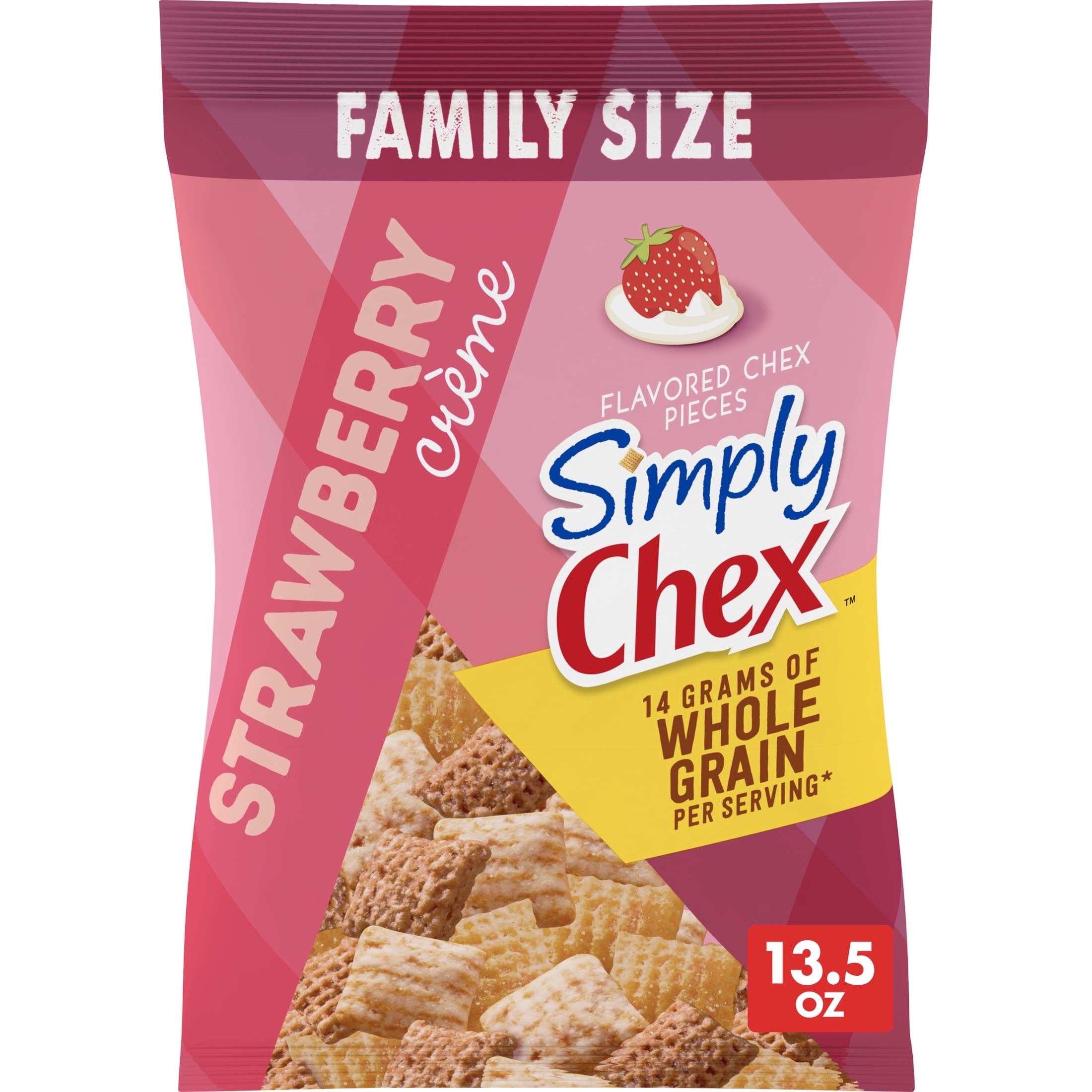 Simply Chex Strawberry Crme Flavored Chex Pieces, Snack Mix, Family Size, 13.5 oz