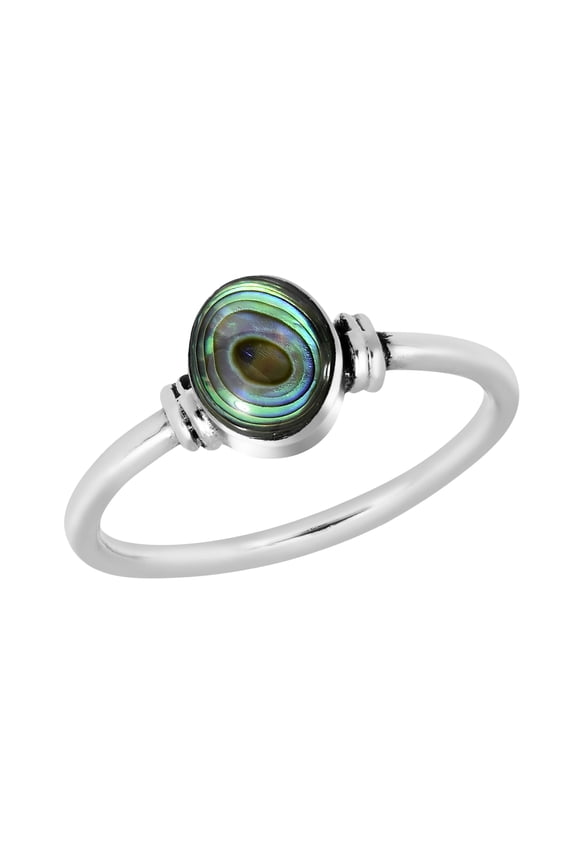Simply Chic Oval Shaped Abalone Shell Sterling Silver Band Ring-7