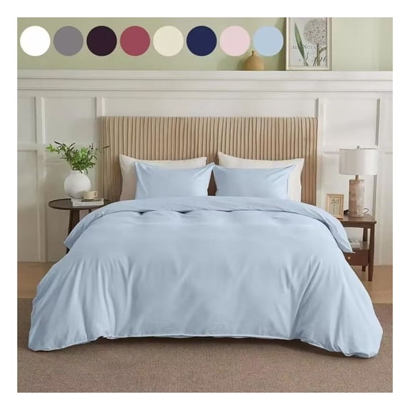 Simply Clean Solid Duvet Cover Set - Queen Size, 100% Cotton, 3 Piece, Soft & Breathable, All Season, Hotel Quality, Grey