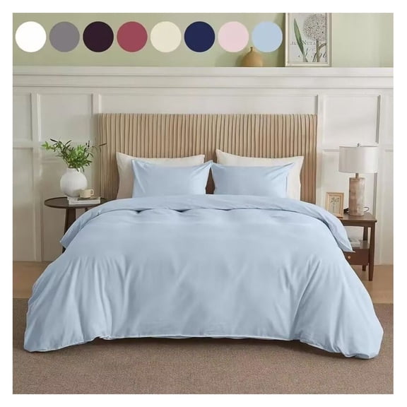 Simply Clean Solid Duvet Cover Set - Queen Size, 100% Cotton, 3 Piece - Soft & Breathable, All Season, Machine Washable, Grey