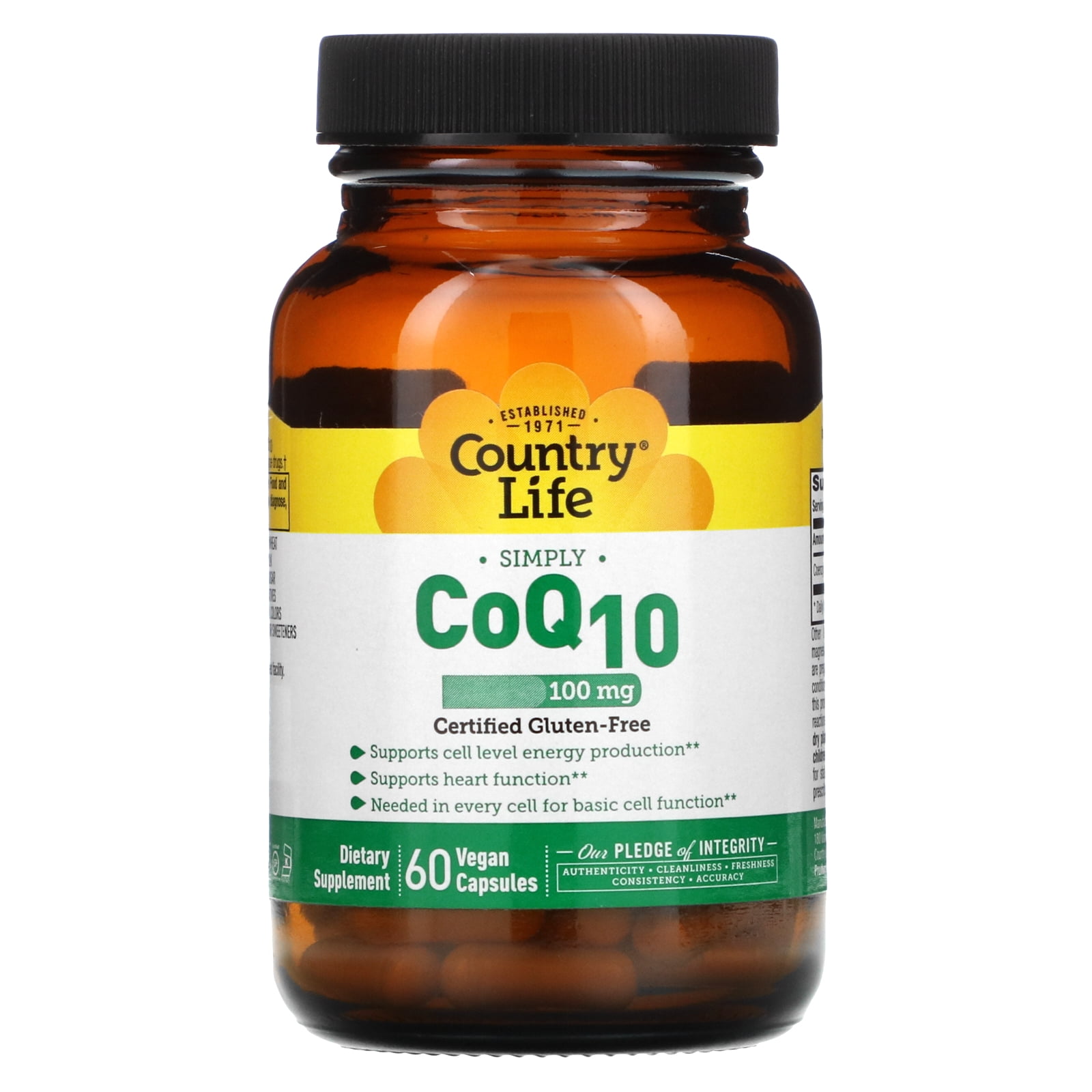 Country Life Simply CoQ10 100mg – Supports Heart Function & Cellular Energy, Vegan Softgels, Certified Gluten-Free, Non-GMO Supplement, 60 ct – Cardiovascular Health Support