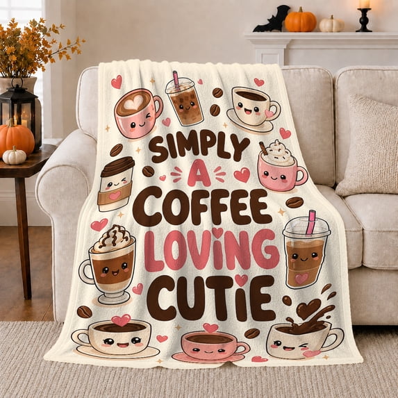 Simply Coffee Loving Cutie Text Art, Playful Food Art Scene, Warm Flannel Blanket for Living Room and Reading Nook, Art Lovers Friendship Gift, Playful Home Decor