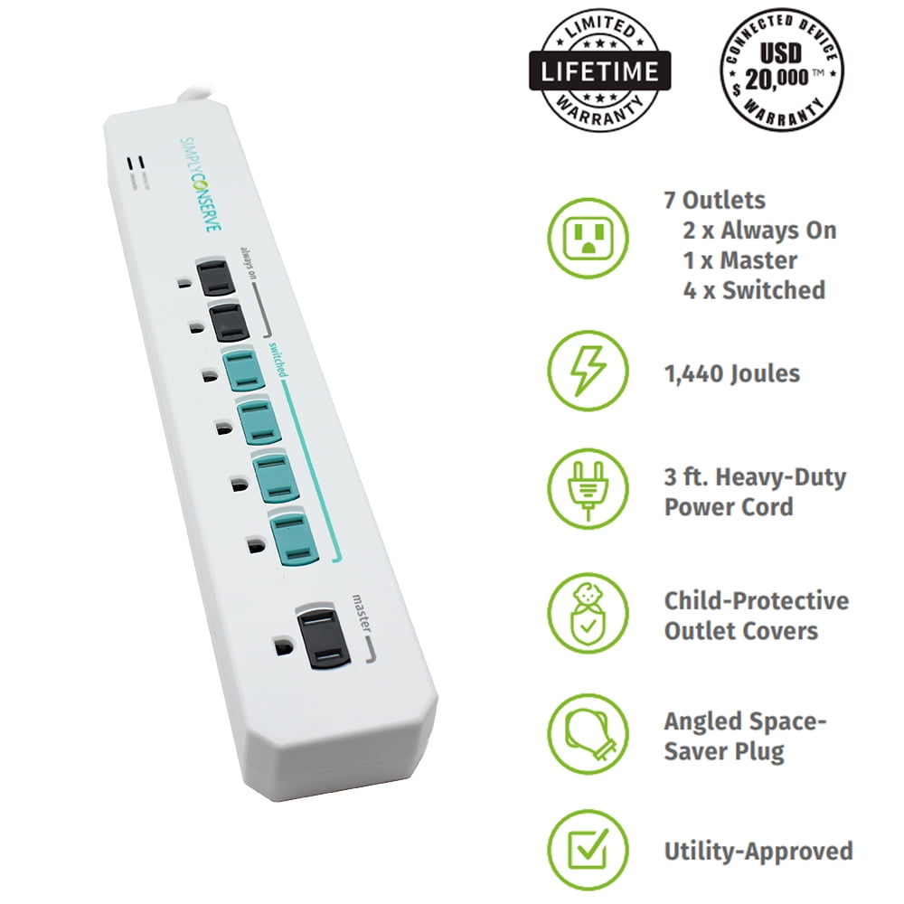 Simply Conserve 3 ft. 7-Outlet Energy-Saving Advanced Surge Protector