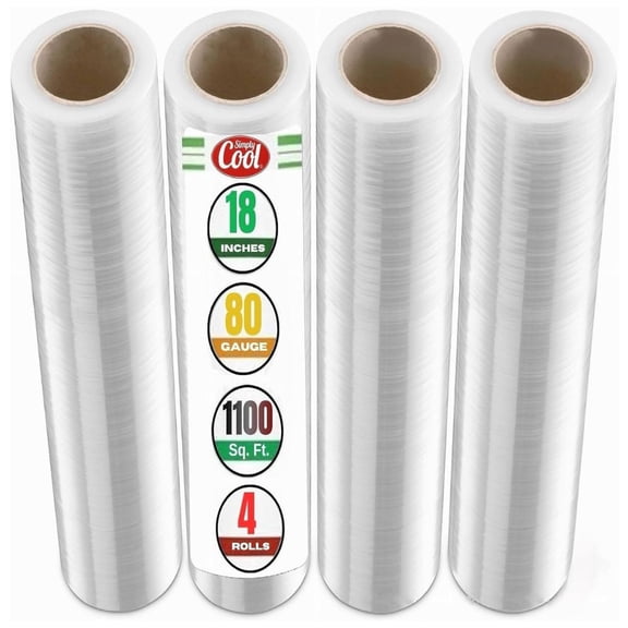 Simply Cool Heavy Duty Stretch Wrap Extra Thick 4 pack 17.5" 1100 Sq ft 80 Gauge (20 Micron) Film