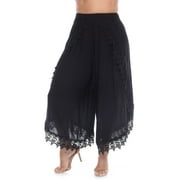 SIMPLY COUTURE Pull on Elastic Waist Layered Lace Trim Wide Leg Pants,Women's