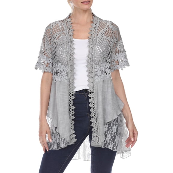 Simply Couture Short Sleeve Lace Mixed Media Jacket, Womens