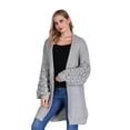 thumbnail image 1 of Simply Couture Women's Casual Solid Open-Front Knit PomPom Bubble Bishop Sleeve Knitwear Cardigan, 1 of 4