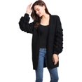 thumbnail image 1 of Simply Couture Women's Casual Solid Open-Front Knit PomPom Bubble Bishop Sleeve Knitwear Cardigan, 1 of 4