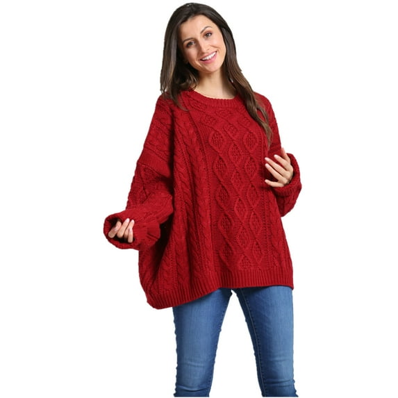 Simply Couture Women's Loose Oversized Chunky Cable Knit Solid Crewneck Sweater