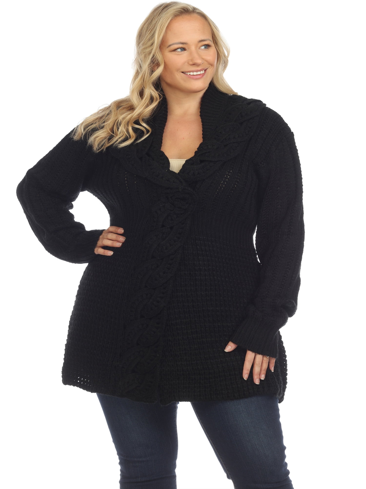 Simply Couture Women's Plus Size Braided Cardigan Sweater