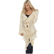 SIMPLY COUTURE Women's Plus Size Knitted Lace Ruffle Bell Sleeve Solid Long Cardigan