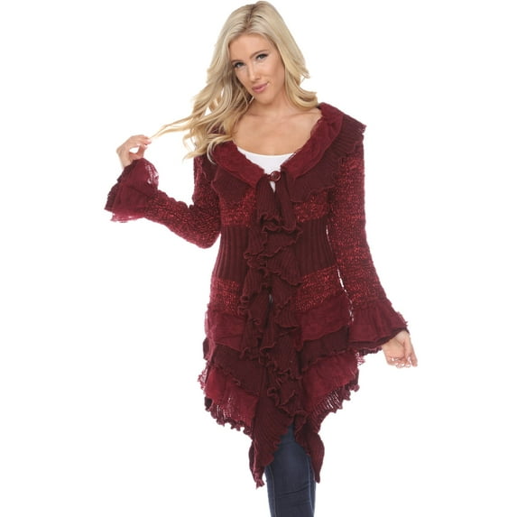 Simply Couture Women's Plus Size Knitted Lace Ruffle Bell Sleeve Solid Long Cardigan