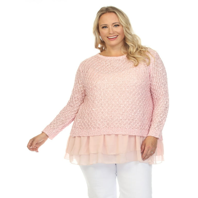 Simply Couture Women's Plus Size Lace Mixed Media Layer Tunic Sweater 