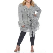 Simply Couture Women's Plus Size Lace Mixed Media Ruffle Button Up Cardigan Sweater