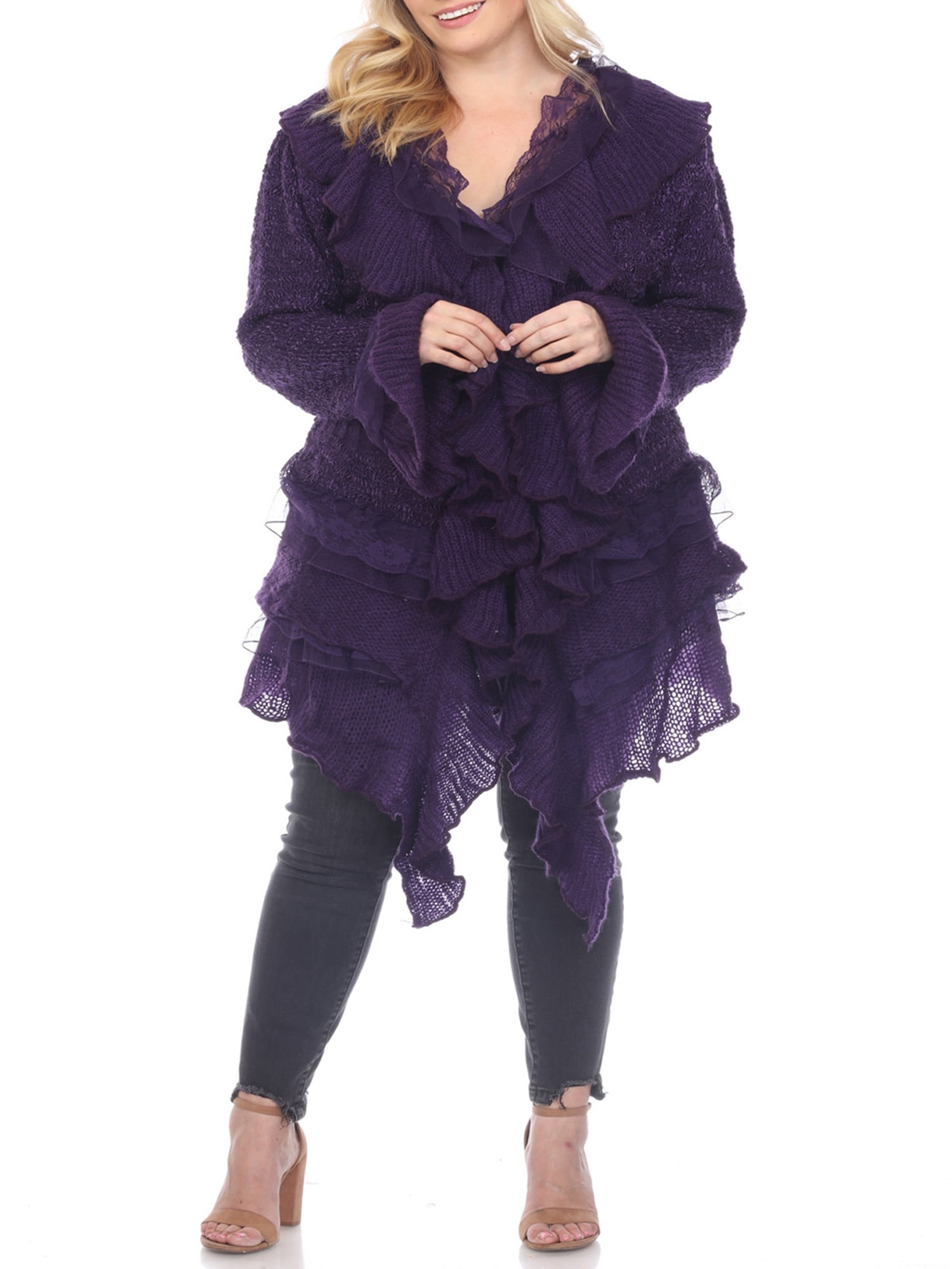 Simply Couture Women's Plus Size Lace Mixed Media Ruffle