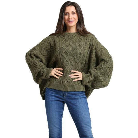 Simply Couture Women's Plus Size Loose Oversized Chunky Cable Knit Solid Crewneck Sweater
