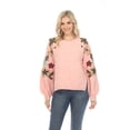 thumbnail image 1 of Simply Couture Women's Plus Size Solid Blooming Floral Embroidered Blouson Sleeve Knitted Sweater Top, 1 of 4