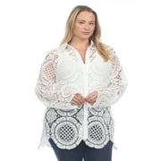 Simply Couture Women's Plus size Floral Crochet Button Up Shirt -White