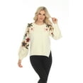 thumbnail image 1 of Simply Couture Women's Solid Blooming Floral Embroidered Blouson Sleeve Knitted Sweater Top, 1 of 4