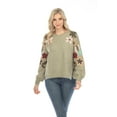 thumbnail image 1 of Simply Couture Women's Solid Blooming Floral Embroidered Blouson Sleeve Knitted Sweater Top, 1 of 4