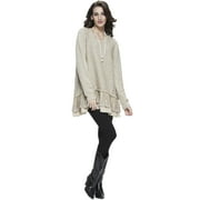 SIMPLY COUTURE Women's Solid Relaxed Light Lace Ruffle Multilayered Crewneck Bow Knit Sweater Blouse