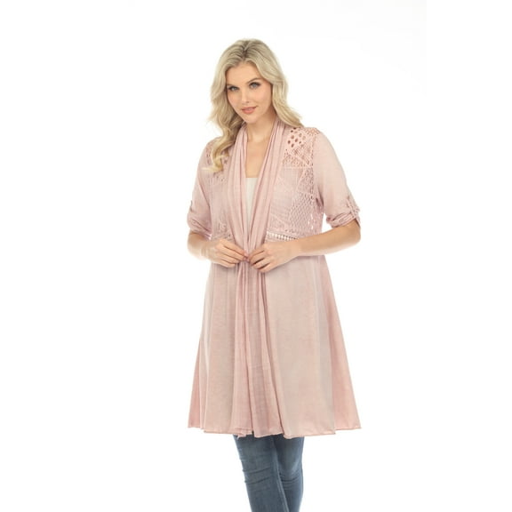 Simply Couture Women's Solid Tab Sleeve Long Light Knit Lace Hallowed Back Cardigan