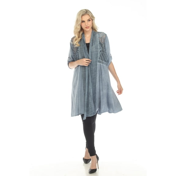 Simply Couture Women's Solid Tab Sleeve Long Light Knit Lace Hallowed Back Cardigan