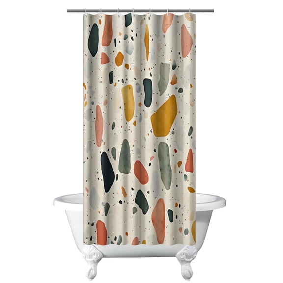 Simply Cute Dot Linen Textured with Shape Shower Liner Waterproof Duty Polyester Bathroom Decor Retro Bath Decor 36" W X 72" L with 7 Hooks