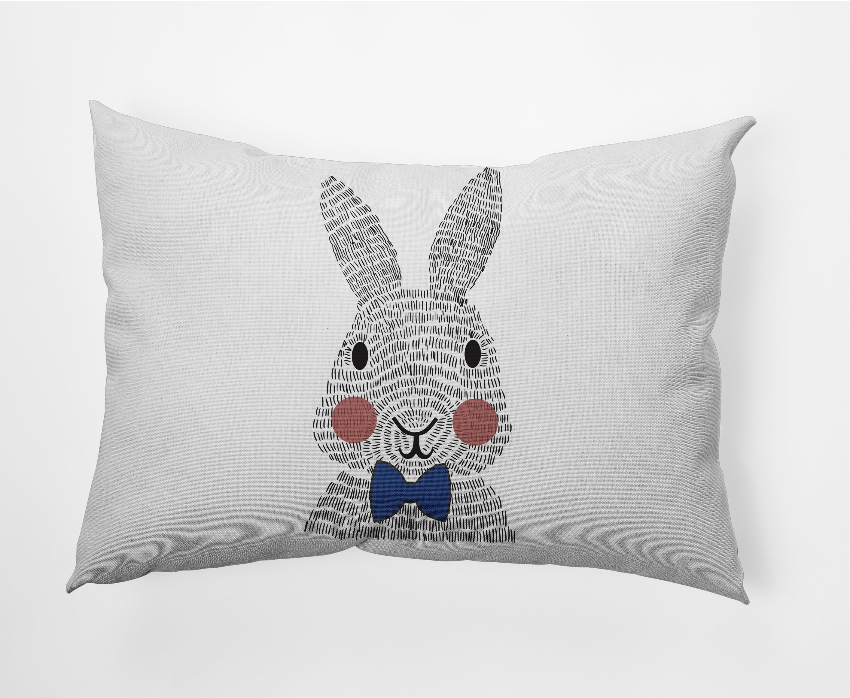 Simply Daisy 14 in x 20 in Blue Bow-Tie Bunny Animal Print Easter Polyester Lumbar Pillow