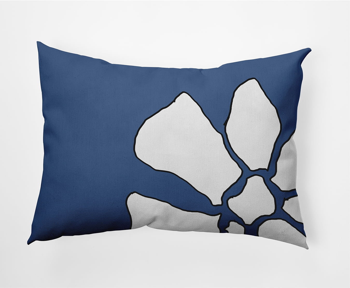Simply Daisy 14 in x 20 in Modern and Contemporary Blue and White Floral Polyester Decorative Lumbar Pillow