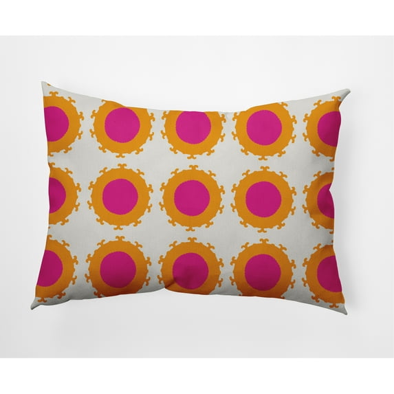 Simply Daisy 14 in x 20 in Modern and Contemporary Pink, Yellow and White Geometric Polyester Throw Pillow
