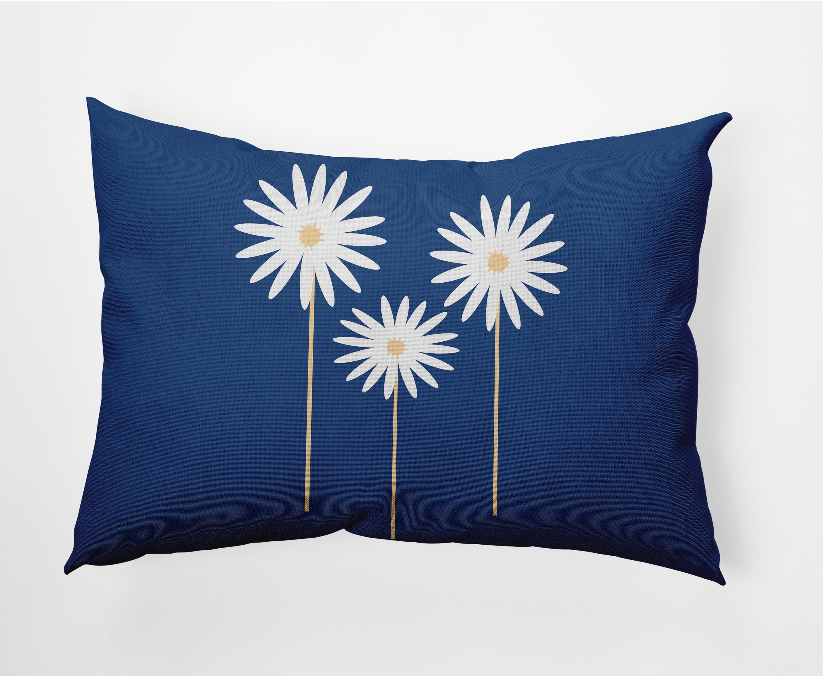 Simply Daisy 14 in x 20 in Scandinavian Blue, Beige and White Floral Polyester Throw Pillow