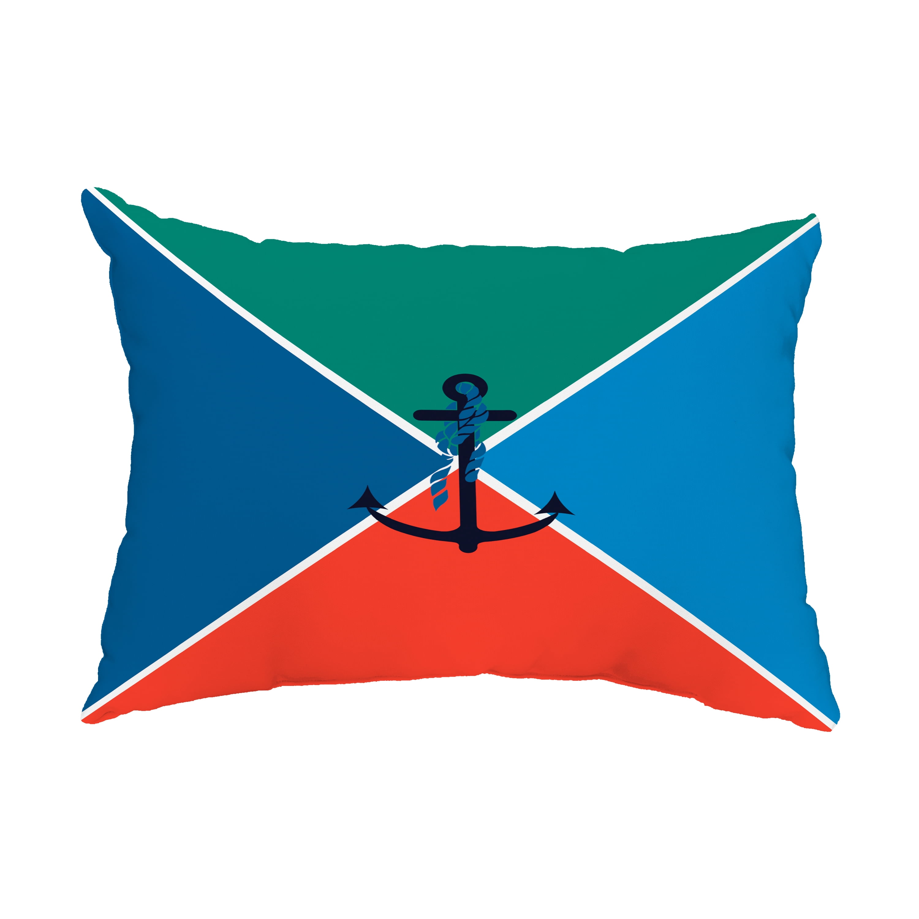 Simply Daisy, 14" x 20" Anchor Flag Green Decorative Nautical Outdoor Pillow