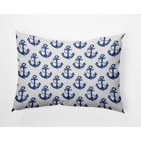 Simply Daisy 14" x 20" Anchor Pattern Indoor/Outdoor Throw Pillow, Nautical Navy (1 count)