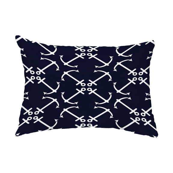 Simply Daisy, 14" x 20" Anchor's Up Navy Blue Decorative Nautical Outdoor Pillow