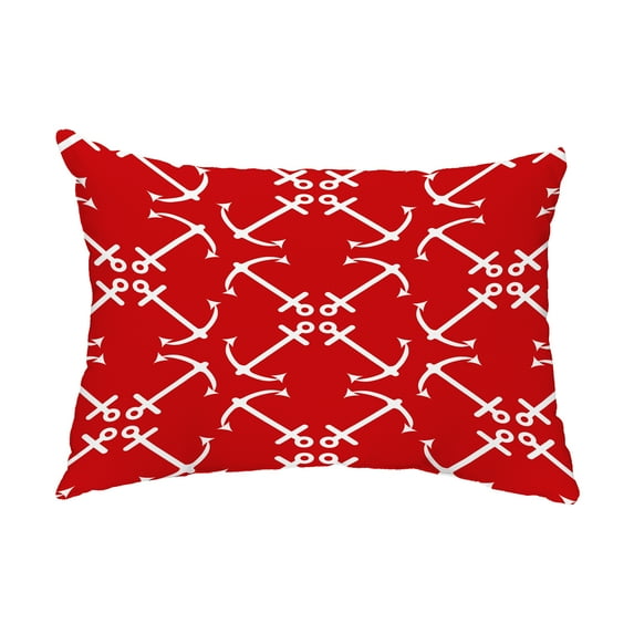 Simply Daisy, 14" x 20" Anchor's Up Red Decorative Nautical Outdoor Pillow
