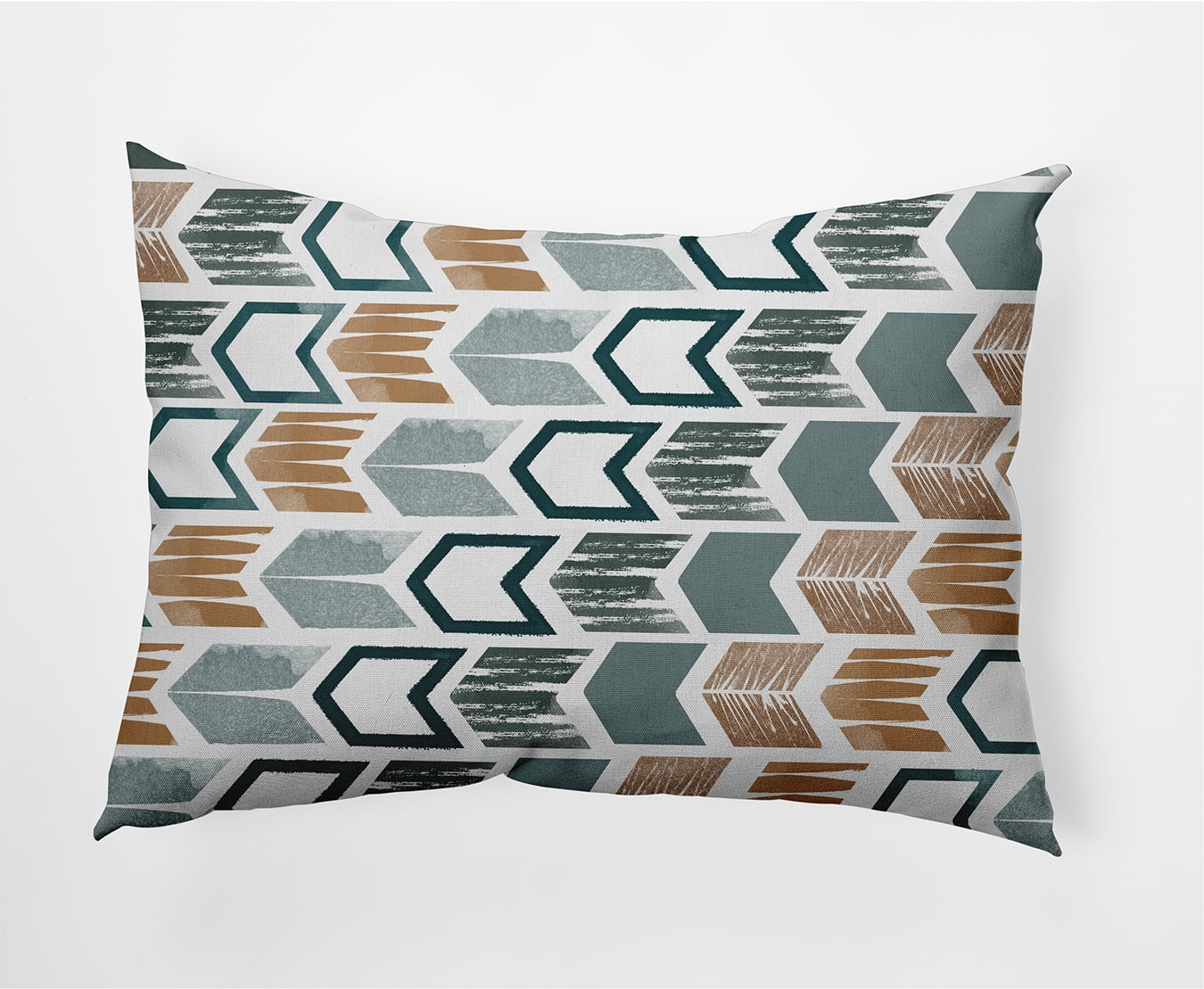 Teal and Green Geometric Arrow Outdoor Throw Pillow 14" x 20"