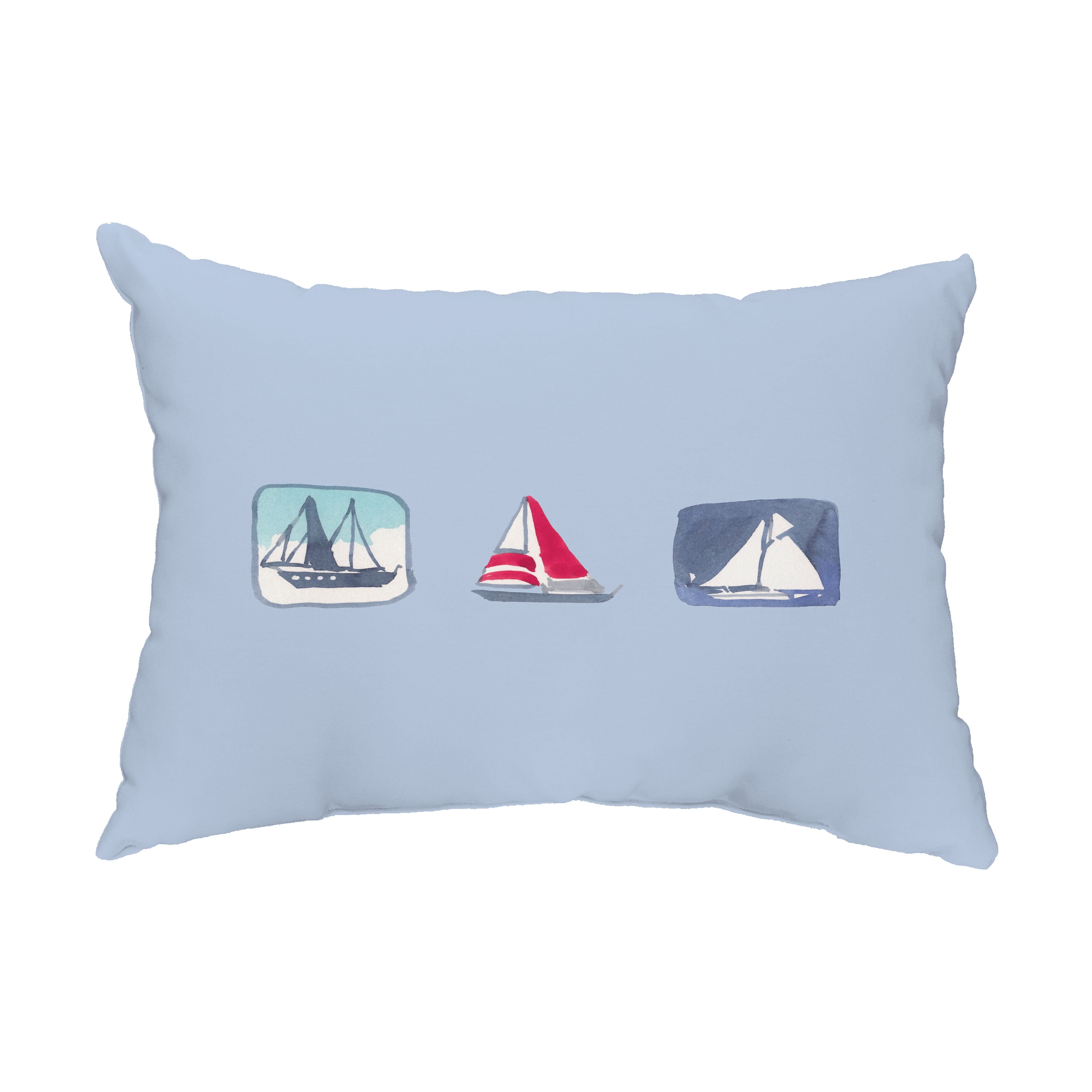 Simply Daisy, 14" x 20" Boat Trio Blue Nautical Decorative Outdoor Pillow