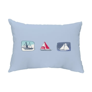 Simply Daisy, 14" x 20" Boat Trio Blue Nautical Decorative Outdoor Pillow