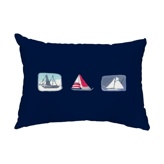 Simply Daisy, 14" x 20" Boat Trio Navy Nautical Decorative Outdoor Pillow