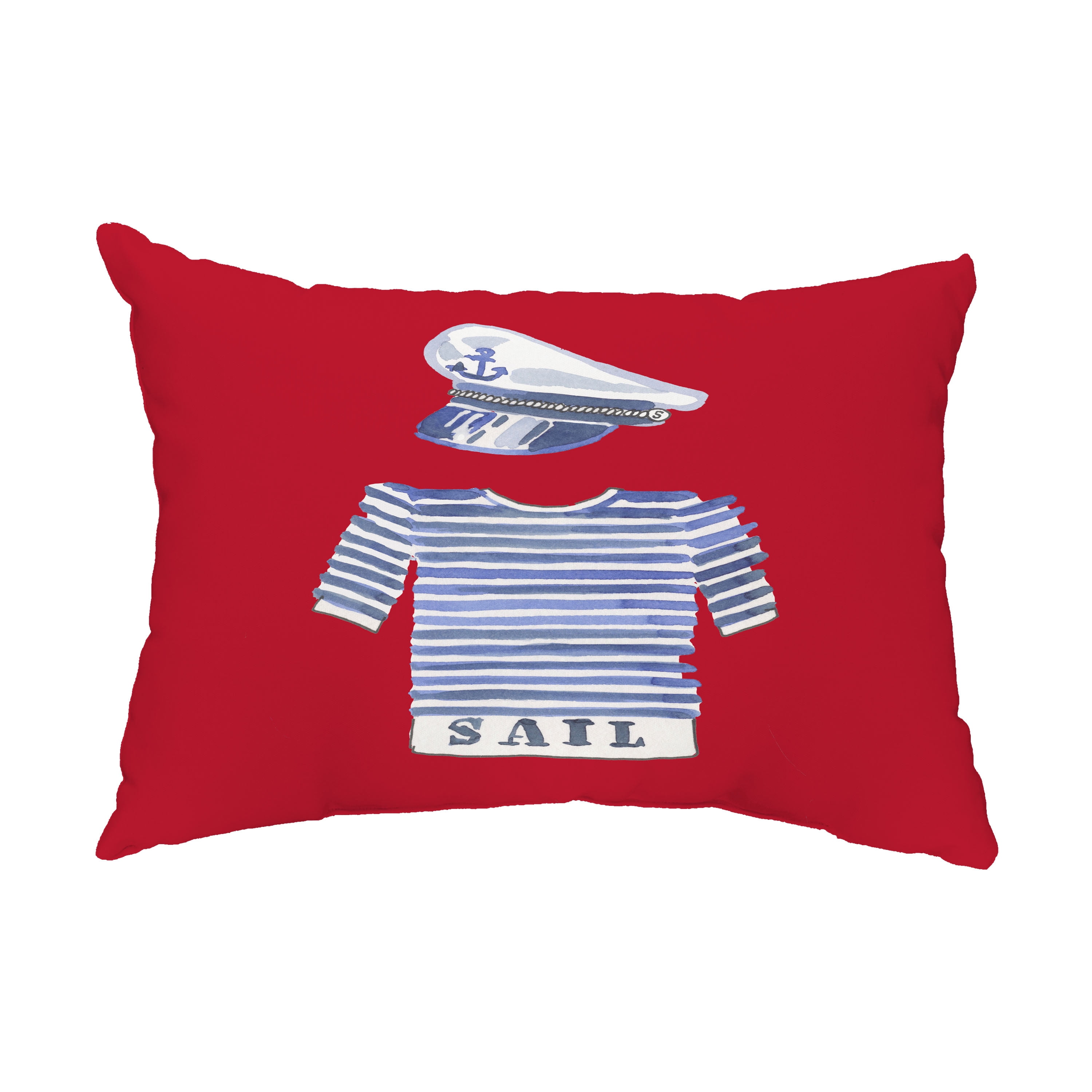 Simply Daisy, 14" x 20" Captain Shirt Red Nautical Decorative Outdoor Pillow