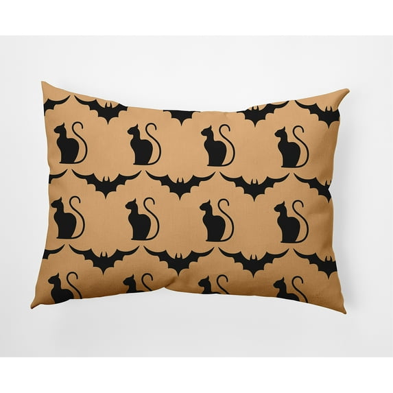 Simply Daisy 14" x 20" Cats and Bats Decorative Throw Pillow, Pale Gold