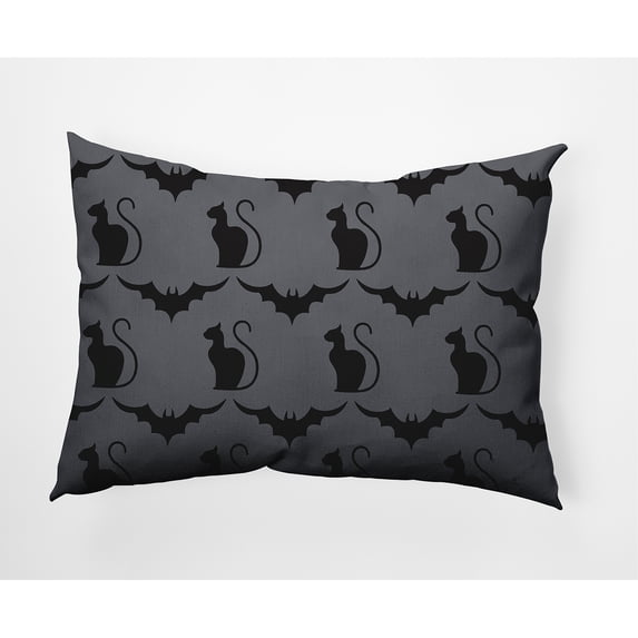 Simply Daisy 14" x 20" Cats and Bats Indoor/Outdoor Polyester Throw Pillow, Steel Gray