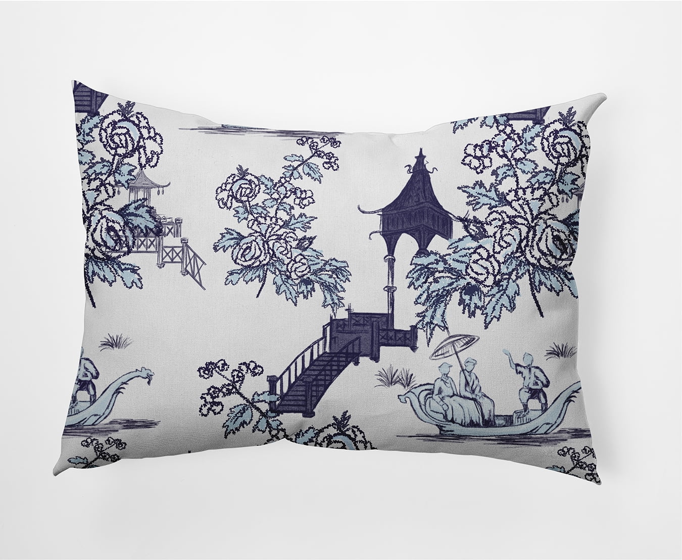 Simply Daisy, 14" x 20" China Old Navy Blue Floral Decorative Outdoor Pillow